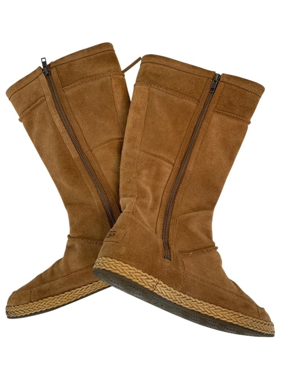 UGG Emerie Suede Knee-High Boots Womens Size 9.5 Zipper & Tassel Chestnut GUC - Picture 7 of 11